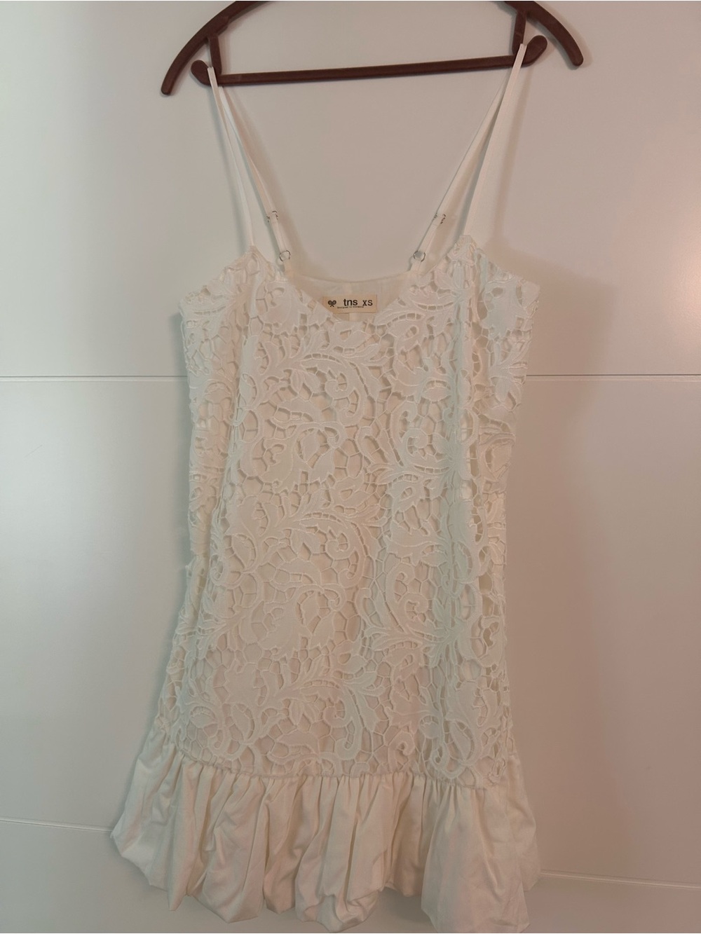 White Lace Mini Dress with Ruffle Hem